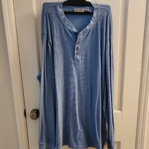 Men's Blue Long Sleeve Henley Shirt